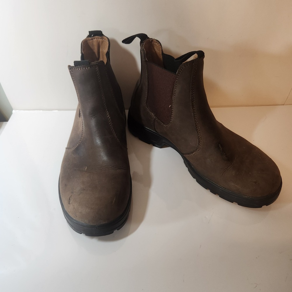 FarWest Mens Brown Leather Chelsea Boots Poron Comfort Lug Sole Size 8.5